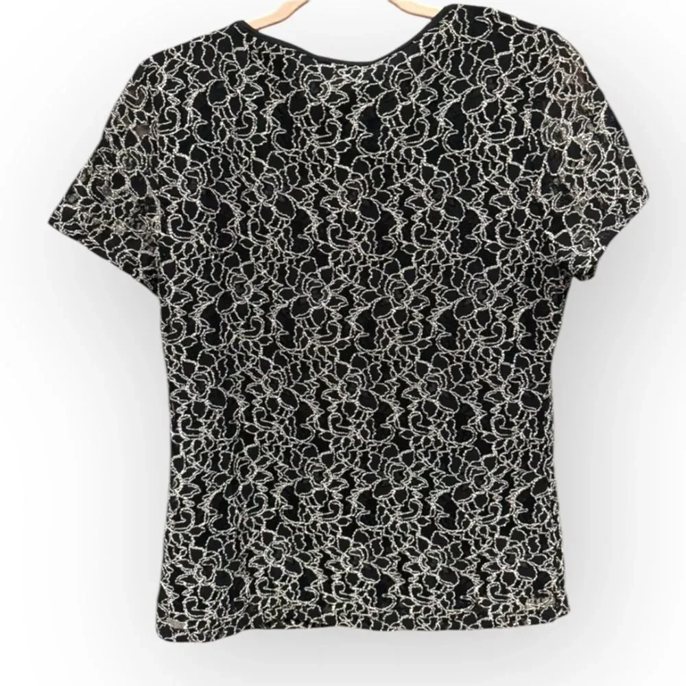 Calvin Klein Black Top with White Floral Embroidery - Size Medium - Picture 2 of 4